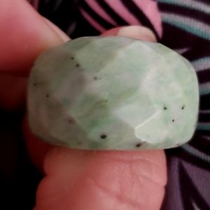 Unique Faceted Natural Green Sesame Jasper Ring.